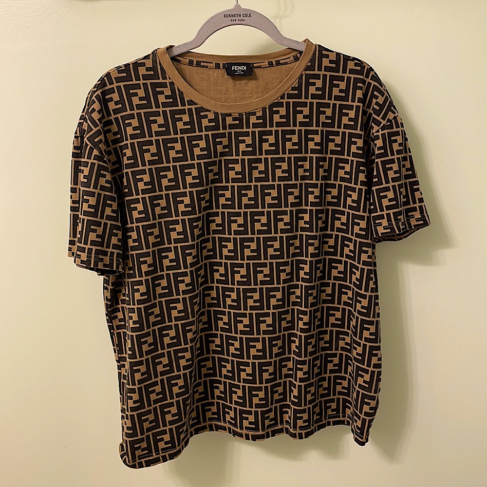 Fendi FF Print Brown Cotton T-Shirt